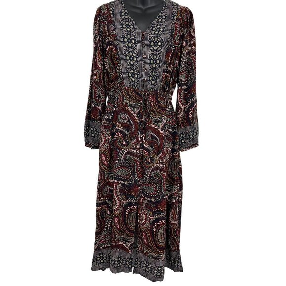 Knox Rose Womens Small S Paisley Rayon Long Sleeve Boho Long Sleeve Dress New - Picture 1 of 10